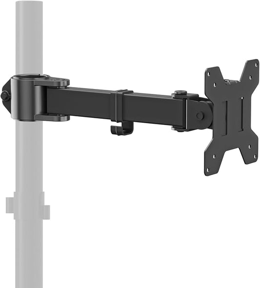 suptek Single Monitor Arm, Universal 1 Tier Arm Fully Adjustable Pole Mount Bracket Monitor Mounting for 13 to 32 inch Screen, Weight up to 22lbs, Mounting Holes 75x75mm to 100x100mm,Black