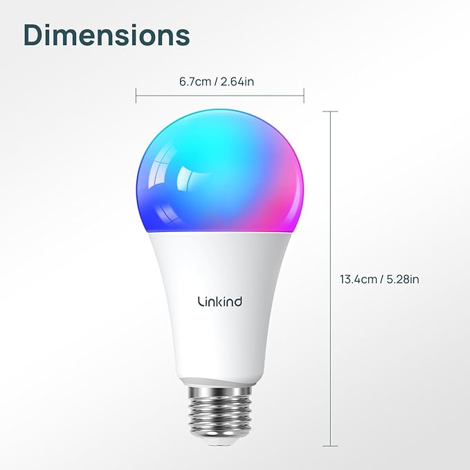 Linkind Smart Light Bulbs, 1600LM (100W Equivalent) Smart Bulb, Work with Alexa & Google Home, RGBTW Color Changing Bulb Music Sync, 2.4GHz Wi-Fi & Bluetooth, LED Alexa Light Bulbs 14W, A21 E26, 2Pack
