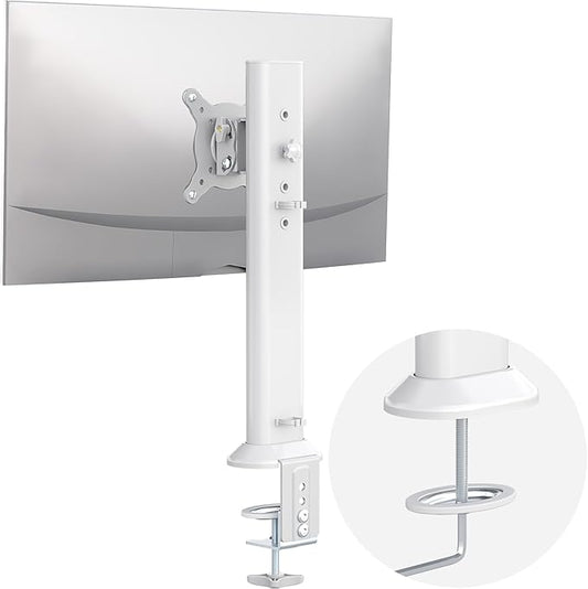 Hemudu Single Desk Monitor Arm Mount Stand Fit for 13 inch to 32 inch Flat Curved Computer Screen with Swivel, Height Adjustable, Rotation,Holds up to 77lbs, White