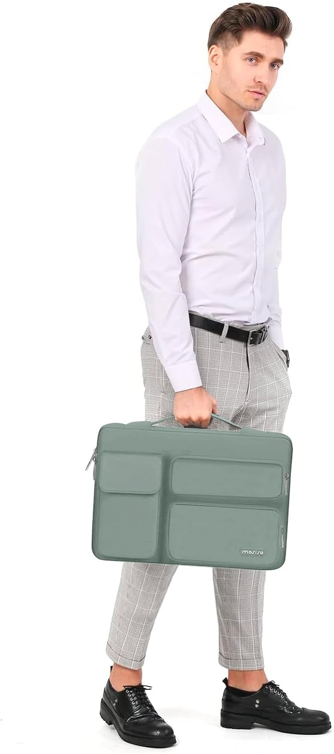 MOSISO 360 Protective Laptop Case 13 inch, Laptop Sleeve Compatible with MacBook Air 13 inch M5 M4 M3 M2 M1 2026-2018 / Neo/Pro 13 M2 M1, Side Open Bag with 2 Raised&1 Flapover Pockets,Antique Green