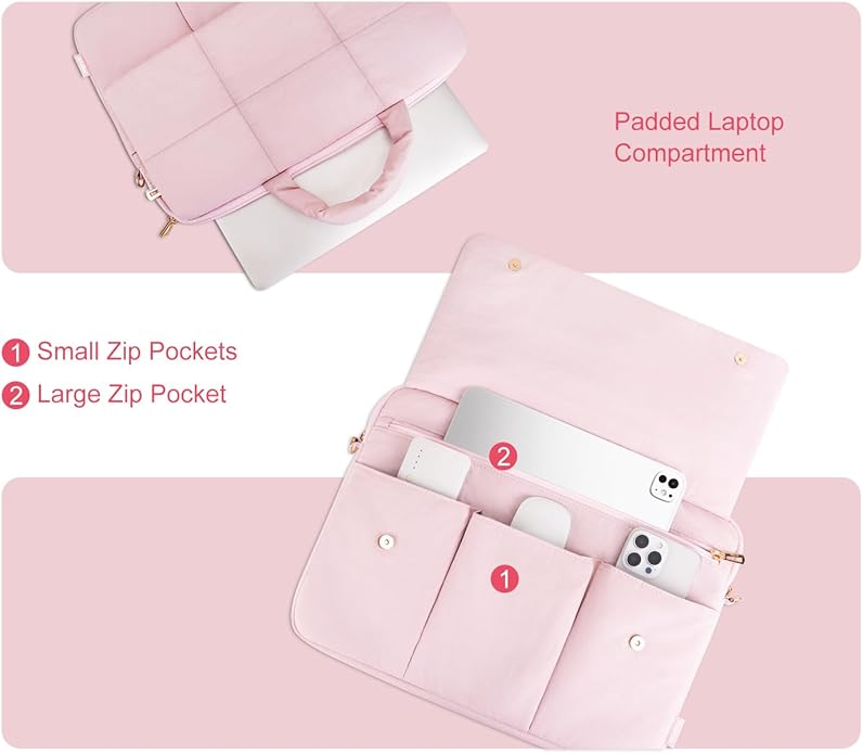 MOSISO Puffy Laptop Shoulder Bag, Messenger Computer Bags, Rectangle Quilted Flapover Sleeve Bag with Zipper&Pocket,