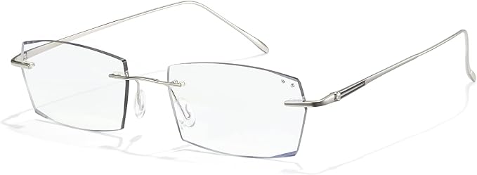 Cyxus Photochromic Blue Light Glasses for Men Women UV Protection Sunglasses Rimless Eyeglasses Ultralight Metal Square Eyewear
