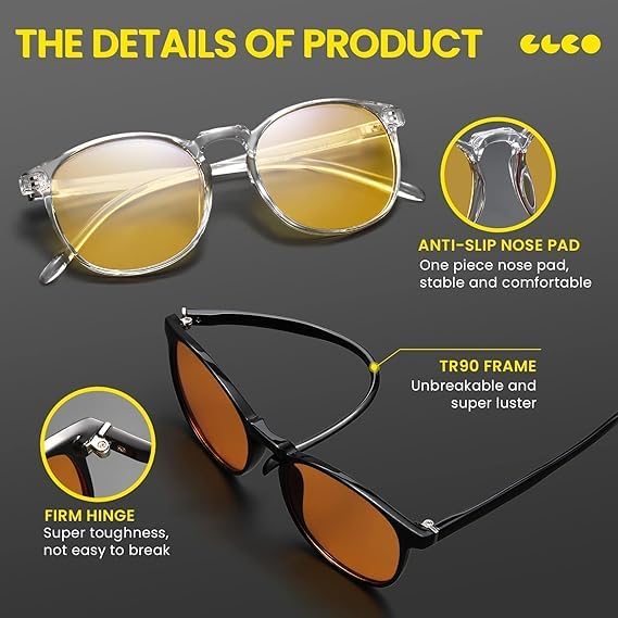 IBOANN Chic & Comfy Blue Light Glasses for Women - 3-Pack Round Frames, Screen-Ready Style with UV Protection Coating