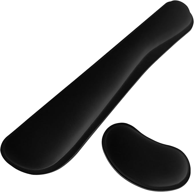 Wrist Rest for Computer Keyboard and Mouse, Ergonomic Design Wrist Support Pad for Keyboard, Soft Memory Foam Desk Pads Support Hand and Arm Easy Typing Pain Relief, 2 Piece Pad, Black