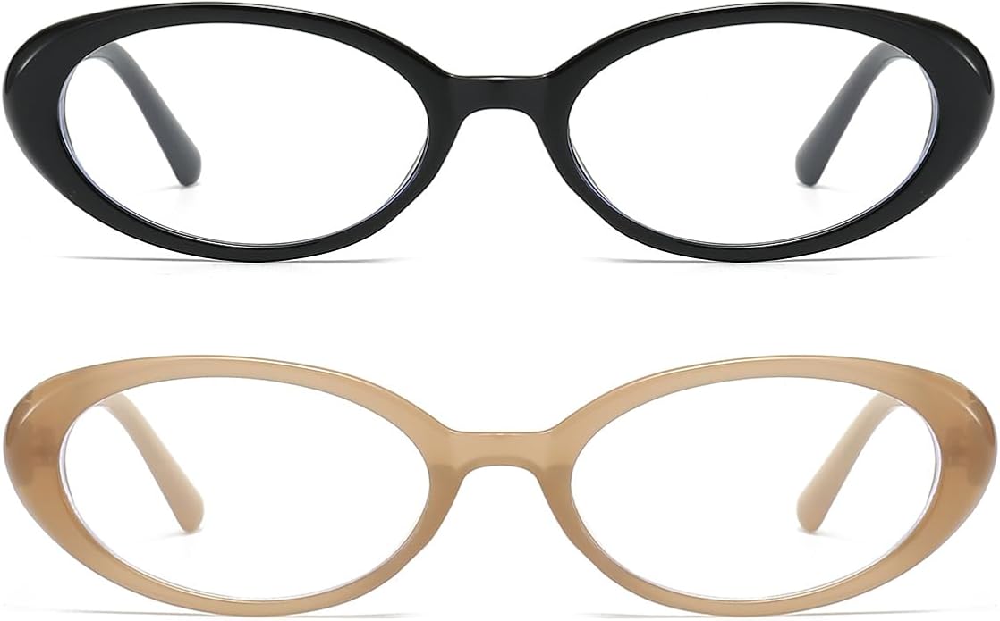 JOVAKIT Oval Blue Light Blocking Glasses for Women Men Vintage Fashion Small 90s Retro Oval Frame Style Eyeglasses