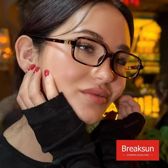 Breaksun Retro Rectangle Glasses for Women Men Small Square Blue Light Blocking Glasses Vintage Eyeglasses