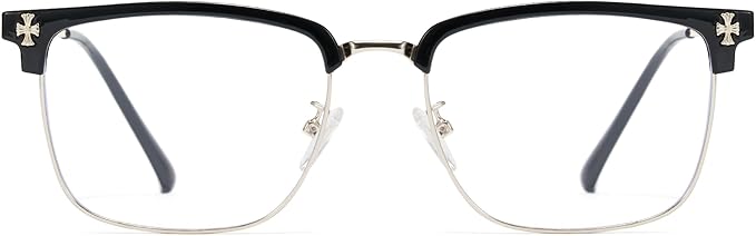 Cyxus Retro Blue Light Glasses Men - Square TR90 Metal Blowline Frame Stylish Trendy for Computer Daily Work 8252