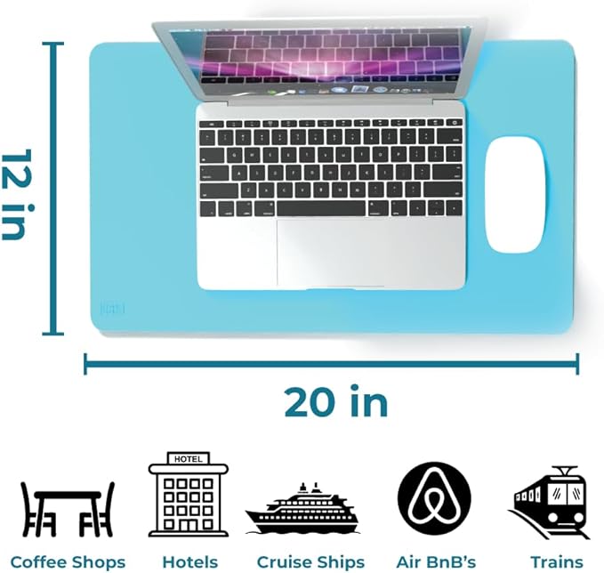 BLACK+DECKER Small Desk Mat, Keyboard Mats for Office, Office Desk Accessories, Protector Mat, Compact for Carry-On Bags, Ideal for Laptop, Computer, Mouse, Keyboard, Travel & Work (12"x 20") - Blue