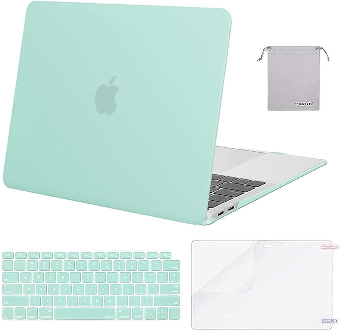 MOSISO Compatible with MacBook Air 13 inch Case M1 Chip 2021-2018 Release A2337 A2179 A1932, Plastic Hard Shell&Keyboard Cover&Screen Film&Storage Bag for MacBook Air 13.3 inch Case, Mint Green
