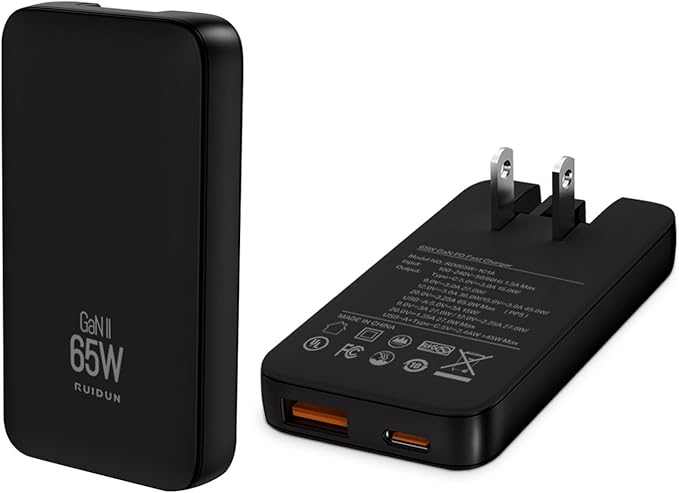 65W GaN USB C Ultra Slim Charger Block, 2-Port Compact Foldable Fast Charger Power Adapter for iPhone 17/16/15 Series, Galaxy S25/S24, Pixel 10/9, MacBook Pro/Air, iPad Pro （2026 New）
