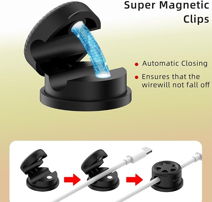 11PCS Cable Management Cord Holder Organizer, Magnetic Cable Clips Adhesive Wire Keeper, Under Desk for Bedside Nightstand Table Desktop USB Wall Car Office Workspace Accessories (Black) - Image 5