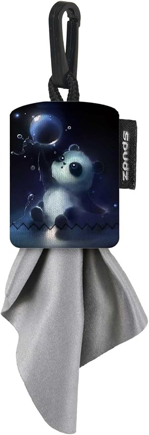 SPUDZ Classic Microfiber Lens Cleaner ?€? Clip-On Pouch, Washable ?€? for Binoculars, Scopes, Glasses, Screens | Classic | Panda Bubble, 6 x 6 Inch by ALPINEINNOVATIONS