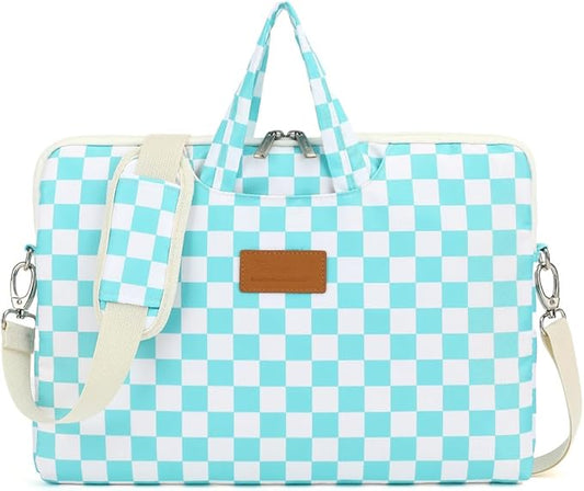 canvaslife Waterproof Pattern Resistant Laptop Shoulder Messenger Bag for Pro 16 inch and 15.6 inch-16 inch Laptop (Ice blue Checker)