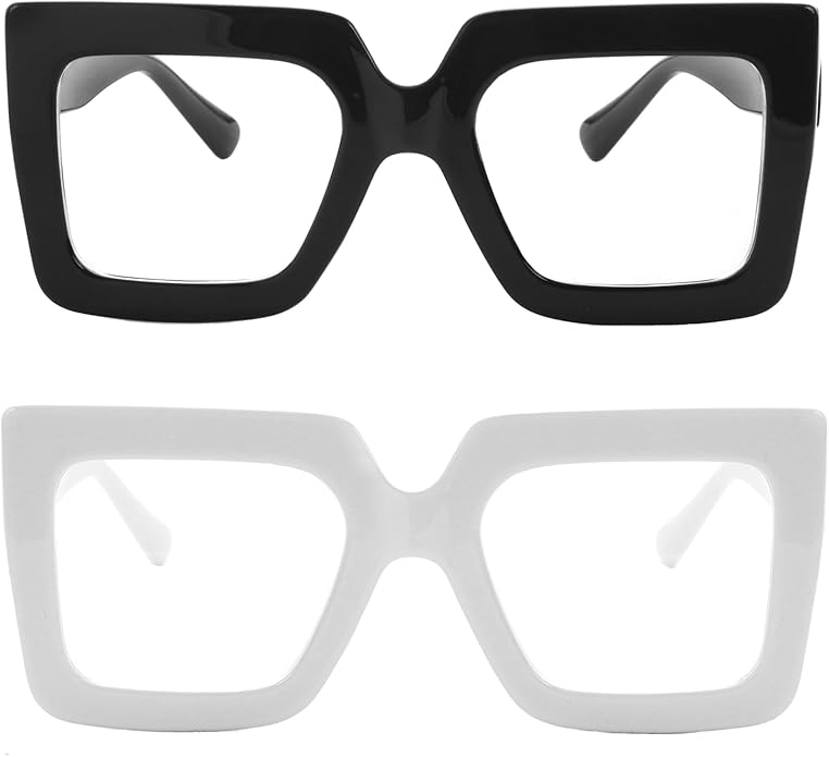 Onrtry Oversized Square Blue Light Glasses for Women Men Thick Frame Big Computer Eyewear Non-Prescription Eyeglasses