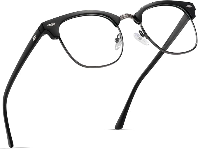 Blue Light Blocking Glasses Vintage Half Frame UV Clear Lens Anti Eyestrain Computer Gaming Glasses for Women Men(P47)