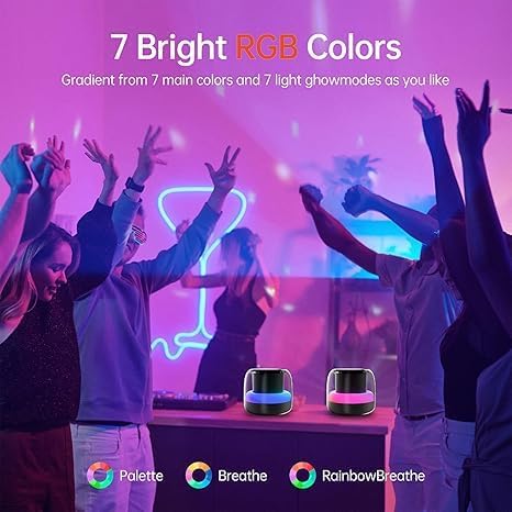 Portable Speaker Bluetooth with Loud Stereo Bass Sound, Mini Wireless Speaker with 7 RGB Lights, TF-Card USB, TWS Pairing, 4H Playtime, IP7 Waterproof Speakers for Travel Party Home Outdoor Gift
