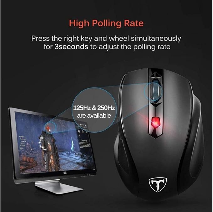 2.4G Wireless Mouse Portable Mobile Optical Mouse with USB Receiver, 5 Adjustable DPI Levels, 6 Buttons for Notebook, PC, Laptop, Computer, MacBook - Black - New (Single)