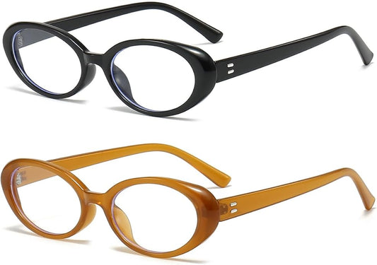 JOVAKIT Oval Blue Light Blocking Glasses for Women Men Vintage Fashion Small 90s Retro Oval Frame Style Eyeglasses