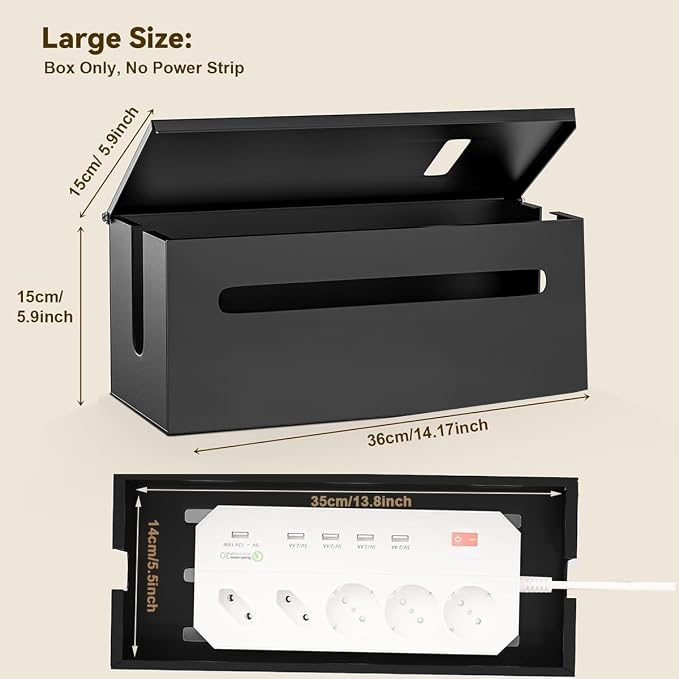 Metal Cable Management Box - Large Cable Organizer Box and Power Strip Box for Electrical Cord Hiding, Home Office Desk and Floor Cables Hider, TV Wires Storage Organization - Image 5