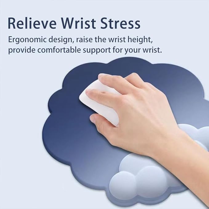 MXCOIRTP Cloud Mouse Pad Wrist Support Keyboard Wrist Rest Set, Ergonomic Cloud Arm Wrist Pad with Memory Foam, Non-Slip Base for Typing Pain Relief, Home, Office, Laptop, Gaming, Grayish Blue & White