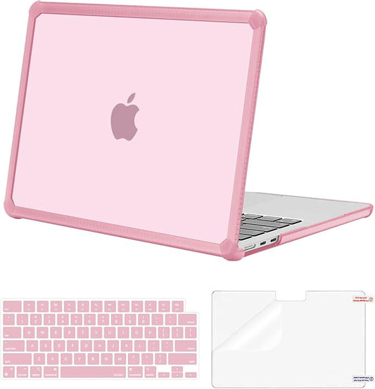MOSISO Compatible with MacBook Air 13 inch Case M5 2026 M4 2025 M3 M2 2024-2022 A3449 A3240 A3113 A2681,3 in 1 Kit Crack-Resistant Heavy Duty Protective Plastic Hard Case with TPU Bumper, Chalk Pink