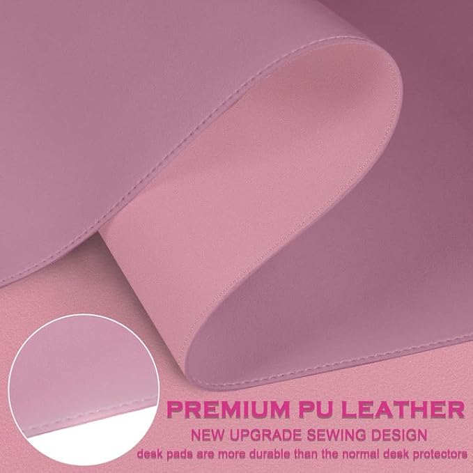 Bleswin Multifunctional Large Desk Mat, Double Sided Computer Desk pad, Extended Mouse Mat, Office Desk Protector with Waterproof PU Leather, 35.4''×16.9'', Office Home Writing Pad (Purple+Pink)