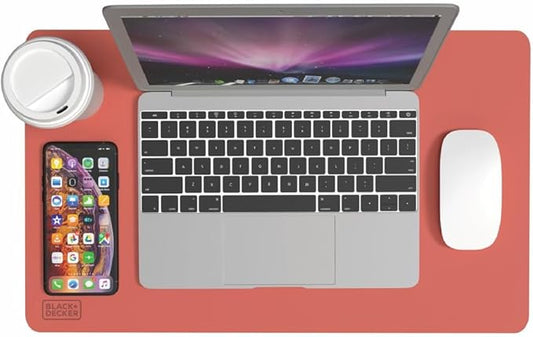 BLACK+DECKER Small Travel Desk Mat, Office Desk Pad, Computer Mat, Laptop Pad for Mobile Office, Computer Furniture Protector, Compact for Carry-On Bags, Ideal for Travel & Work (12"x 20"), Coral