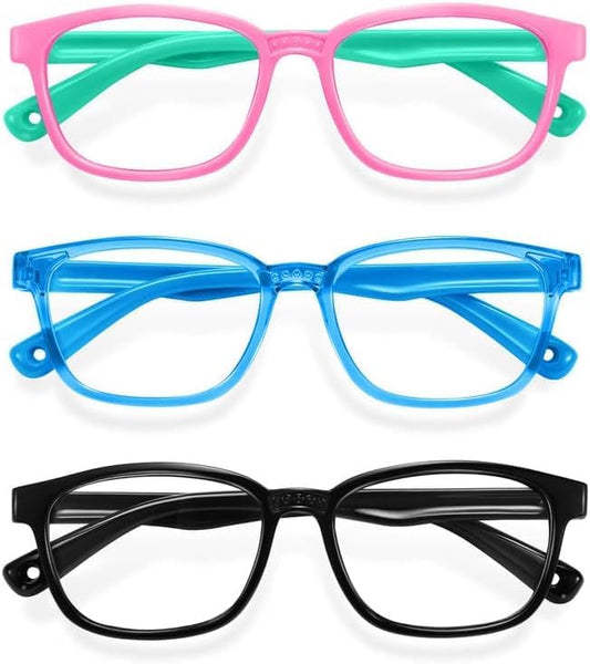 Okany Blue Light Glasses for Kids 3 Pack Anti Glare & Eye Strain Glasses Computer TV Phone Tablets UV Protection Glasses for Kids Boys Girls Age 3-10
