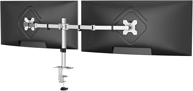 Suptek Dual Monitor Desk Mount, Adjustable Dual Monitor Arm for 2 Monitor Screens up to 43 inch, 15.75" Pole Monitor Stand for Desk, Holds up to 22 lbs,Silver(MD9442LS)