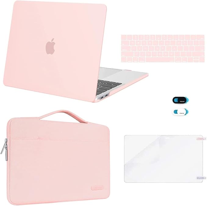 MOSISO Compatible with MacBook Pro 13 inch Case M2 2026, 2025, 2024-2016 A2338 M1 A2251 A2289 A2159 A1989 A1708 A1706, Plastic Hard Case&Bag&Keyboard Skin&Webcam Cover&Screen Protector, Chalk Pink