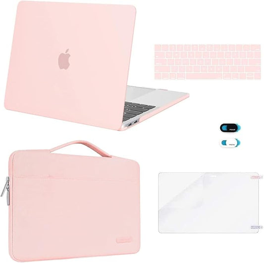 MOSISO Compatible with MacBook Pro 13 inch Case M2 2026, 2025, 2024-2016 A2338 M1 A2251 A2289 A2159 A1989 A1708 A1706, Plastic Hard Case&Bag&Keyboard Skin&Webcam Cover&Screen Protector, Chalk Pink