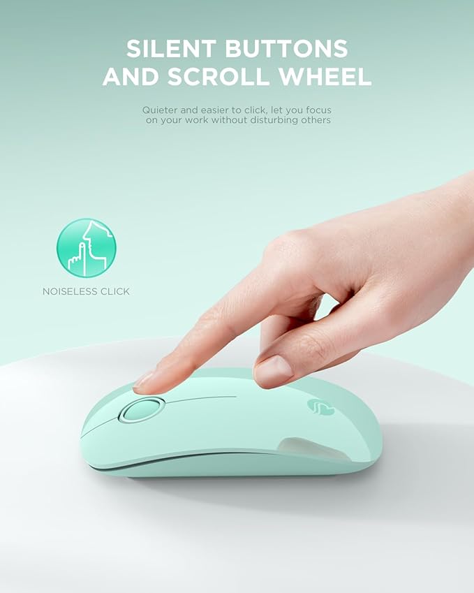 RAPIQUE R306 Wireless Mouse, Green, Bluetooth, USB, 480 hours battery life, 1600 DPI, Compatible with Windows, MacOS, Chromebook, Surface Pro, Laptops, PCs, and Computers