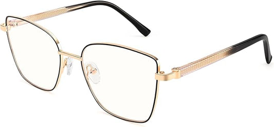Dollger Blue Light Blocking Glasses for Women Trendy Oversized Computer Eyeglasses Cat Eye Metal Frame bluelight glasses Gold