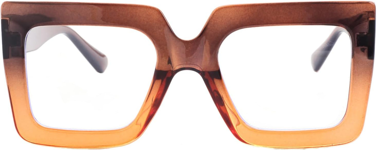 Onrtry Oversized Square Blue Light Glasses for Women Men Thick Frame Big Computer Eyewear Non-Prescription Eyeglasses