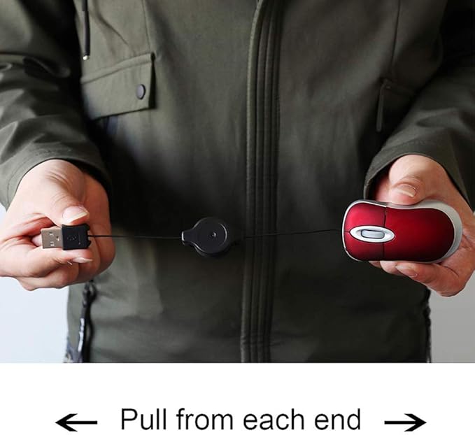 SHARE SUNSHINE Mini Small Travel Optical Mouse Portable USB Wired Mouse with Retractable USB Cord for PC Laptop Computer Desktop Office Business Home School Kids Girls Boys Women Men Gift(Red)