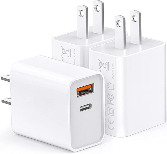 USB C Super Fast Charger, 3-Pack 45W Dual Port PD+QC Fast Charger Adapter Block for iPhone 14/15/16/17/Pro/Pro Max/Plus/iPad/MacBook air, (25W PPS) Type C Charging for Samsung S21 S22 Pixel