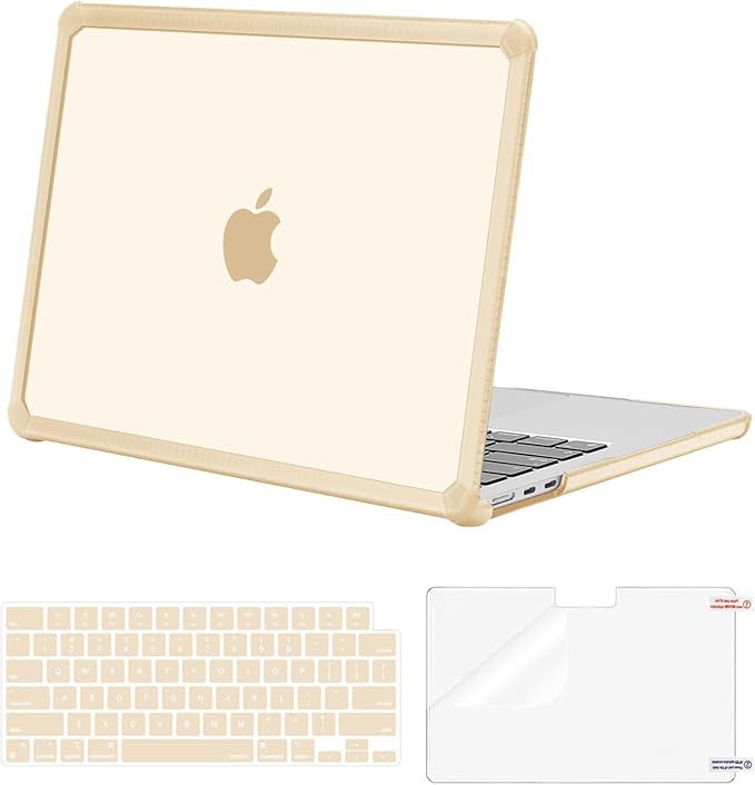 MOSISO Compatible with MacBook Air 13 inch Case M5 2026 M4 2025 M3 M2 2024-2022 A3449 A3240 A3113 A2681,3 in 1 Kit Crack-Resistant Heavy Duty Protective Plastic Hard Case with TPU Bumper, Apricot