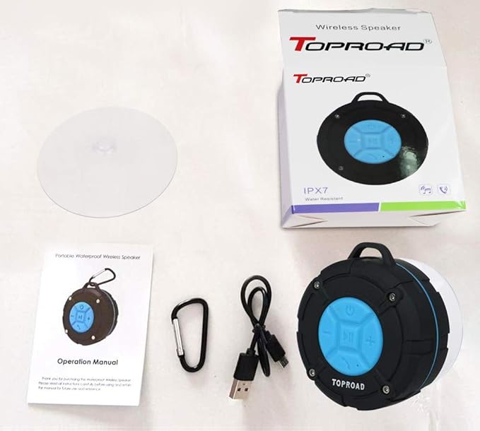 Portable Shower Speaker, IPX7 Waterproof Wireless Outdoor Speaker with HD Sound, 2 Suction Cups, Built-in Mic, Hands-Free Speakerphone for Bathroom, Pool, Beach, Hiking, Bicycle