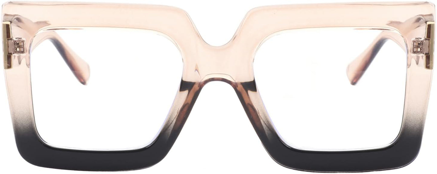 Onrtry Oversized Square Blue Light Glasses for Women Men Thick Frame Big Computer Eyewear Non-Prescription Eyeglasses
