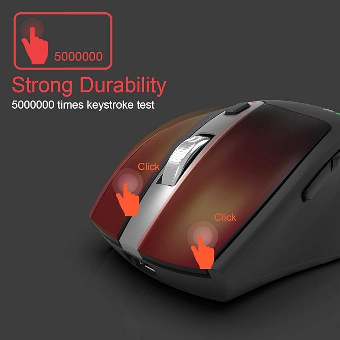 Arteck Wireless Bluetooth Mouse with Nano USB Receiver, Black, 4-Month Battery Life, Ergonomic Design