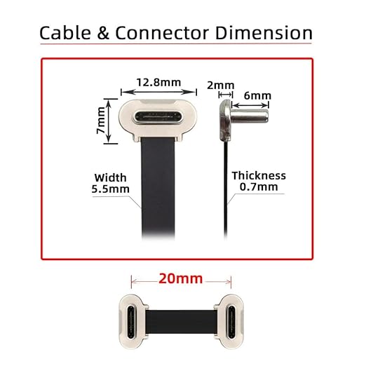 chenyang 0.78Inch USB C Short Flat Cable, USB 2.0 Type C Dual 90 Degree Angled PD 65W Fast Charge Data Extension Cable for Power Bank