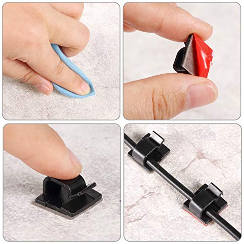 Blulu 100 Pcs Adhesive Cable Wire Clips, Outdoor Light Clips, Cord Management Wire Organizer Cord Holder for Holiday String Lights, Under Desk, Car, Wall, TV PC Ethernet Cable(Medium,Black) - Image 3