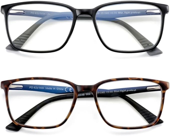 BLUEMOKY Blue Light Reading Glasses for Men，Sport Square Frame Readers, Anti Glare Computer Glasses