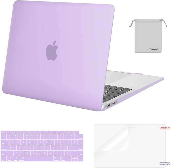 MOSISO Compatible with MacBook Air 13 inch Case M1 Chip 2021-2018 Release A2337 A2179 A1932, Plastic Hard Shell&Keyboard Cover&Screen Film&Storage Bag for MacBook Air 13.3 inch Case, Light Purple