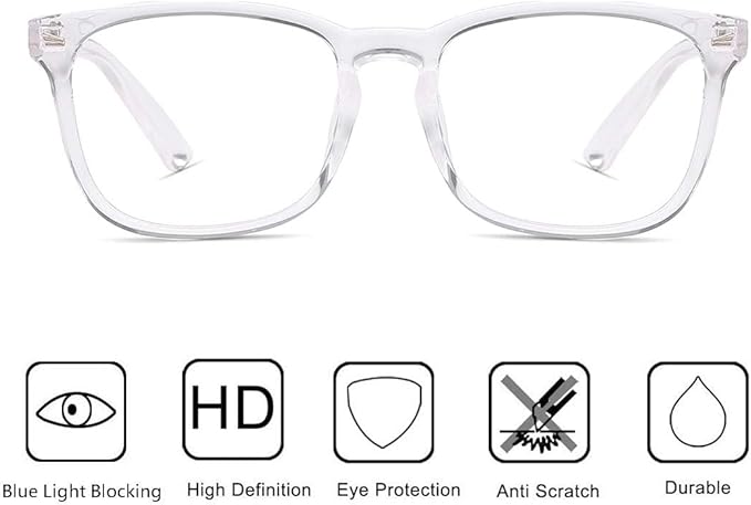 Blue Light Blocking Glasses Square Nerd Eyeglasses Frame Anti Blue Ray Computer Game Glasses (8082A-Transparent)