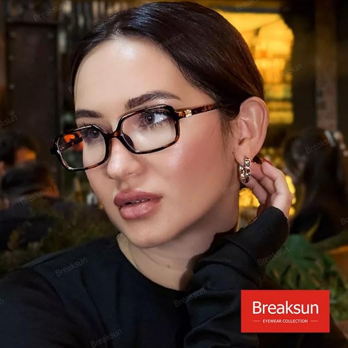 Breaksun Retro Rectangle Glasses for Women Men Small Square Blue Light Blocking Glasses Vintage Eyeglasses