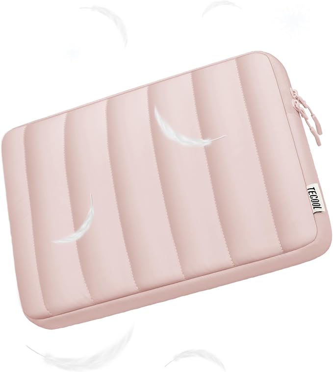 TECOOL Puffy Laptop Case 14 inch, Laptop Sleeve 14 inch for 14" Lenovo Thinkpad Ideapad HP EliteBook Pavilion Dell Chromebook, Protective Waterproof Sleeve 14 inch Computer Bag with Small Case,Pink