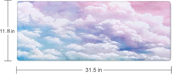 Cute Watercolor Pastel Sky Mouse Pad (31.5 × 11.8 × 0.12 inch) Extended Large Mouse Mat Desk Pad, Stitched Edges Mousepad,Non-Slip Rubber Base,Gaming Mouse Pad XL