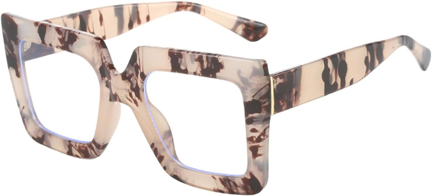 Onrtry Oversized Square Blue Light Glasses for Women Men Thick Frame Big Computer Eyewear Non-Prescription Eyeglasses