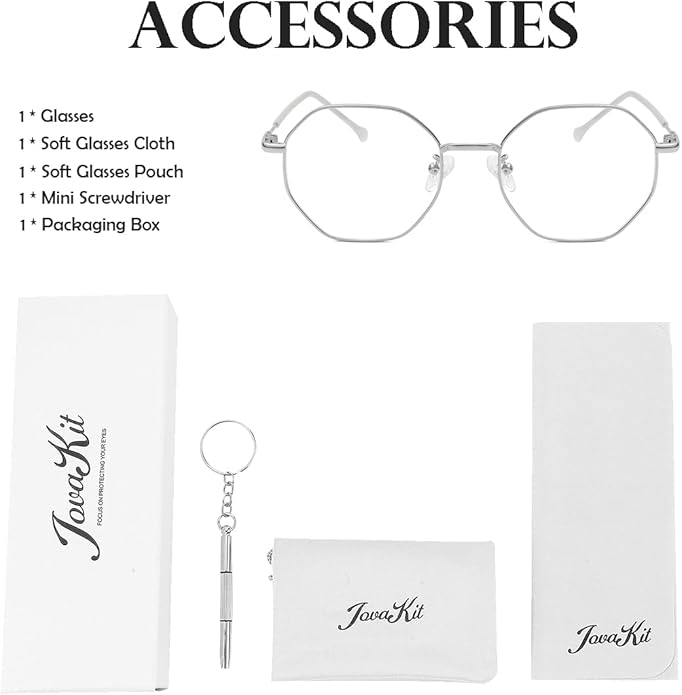 JOVAKIT Polygon Blue Light Blocking Glasses for Women Men Vintage Octagon Square Non-prescription Metal Eyeglasses